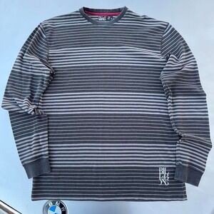 2000s Earth toned greys Billabong thermal long sleeve striped shirt